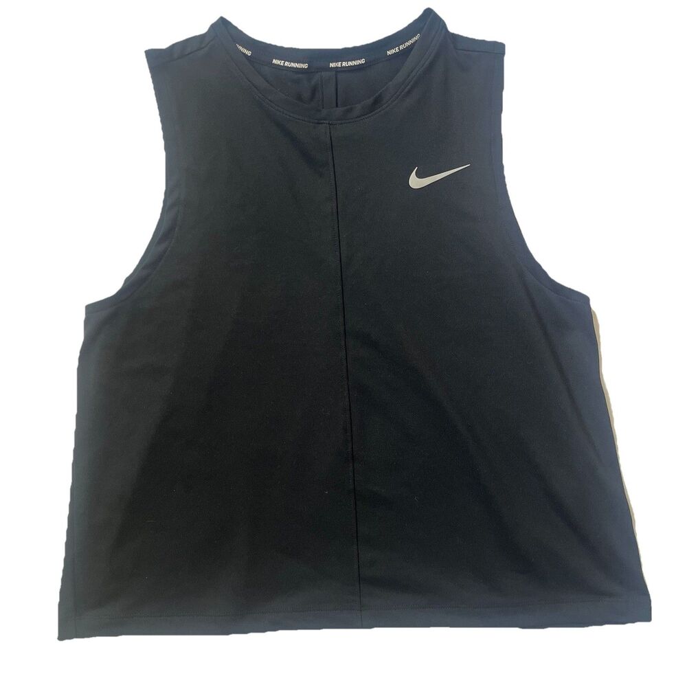 Nike Tank Top Dri Fit Women's Size Medium Running Black Muscle Crop Stretch EUC